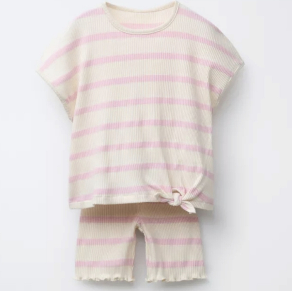 Zara Striped Pink and Cream Kids Matching Outfit Size 3 Nwt
